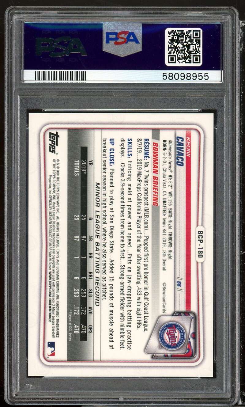 Keoni Cavaco Rookie 2020 Bowman Chrome Prospects Purple Shimmer #BCP180 PSA 9 Image 2