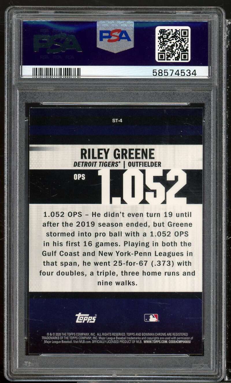 Riley Greene Rookie Card 2020 Bowman Chrome Stat Tracker #ST4 PSA 10 Image 2