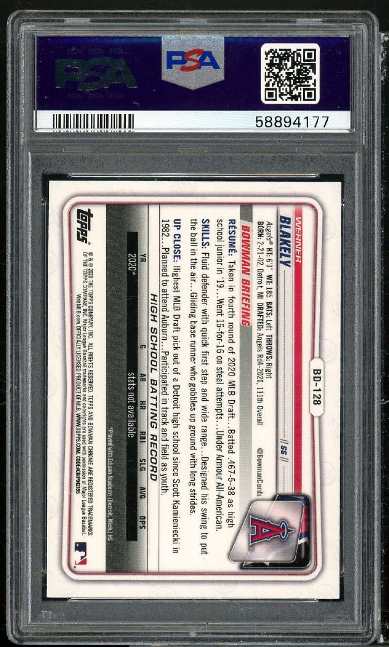 Werner Blakely Rookie Card 2020 Bowman Draft Chrome #BD128 PSA 10 Image 2