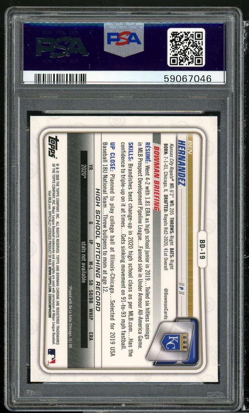 Ben Hernandez Rookie Card 2020 Bowman Draft Chrome Sapphire Edition #BD10 PSA 9 Image 2