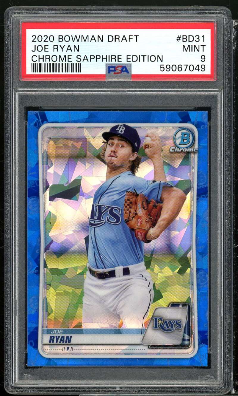 Joe Ryan Rookie Card 2020 Bowman Draft Chrome Sapphire Edition #BD31 PSA 9 Image 1