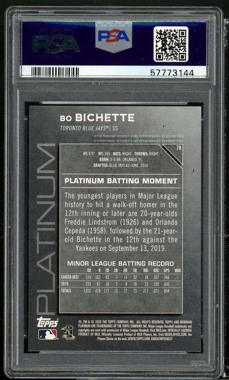 Bo Bichette Rookie Card 2020 Bowman Platinum #78 PSA 9 Image 2