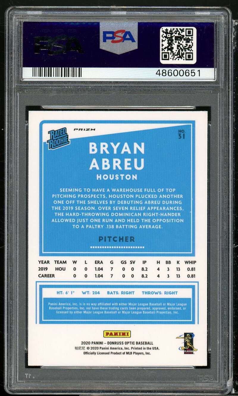 Bryan Abreu Rookie Card 2020 Donruss Optic Holo #31 PSA 9 Image 2