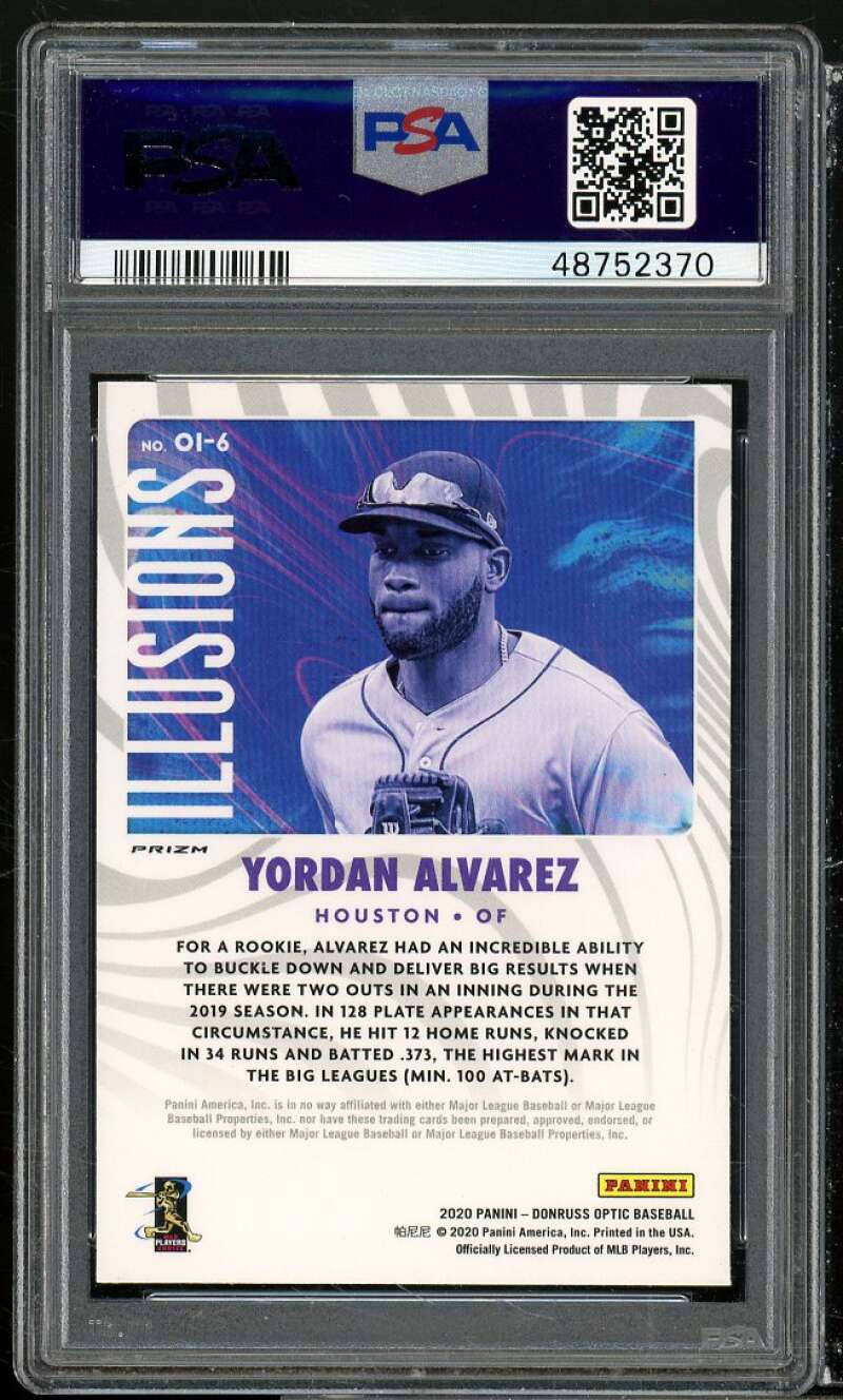 Yordan Alvarez Rookie Card 2020 Donruss Optic Illusions Holo #OI6 PSA 9 Image 2