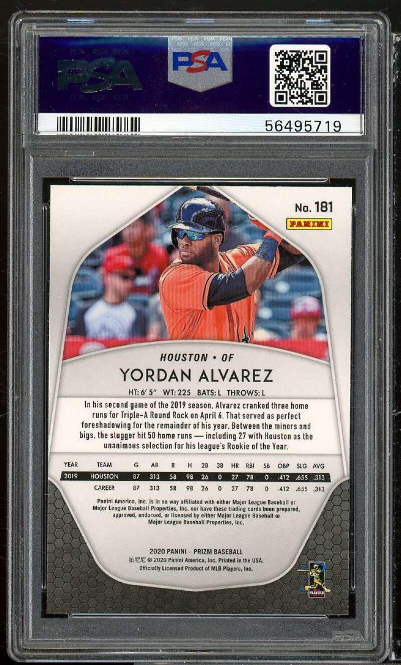 Yordan Alvarez Rookie Card 2020 Panini Prizm #181 PSA 9 Image 2