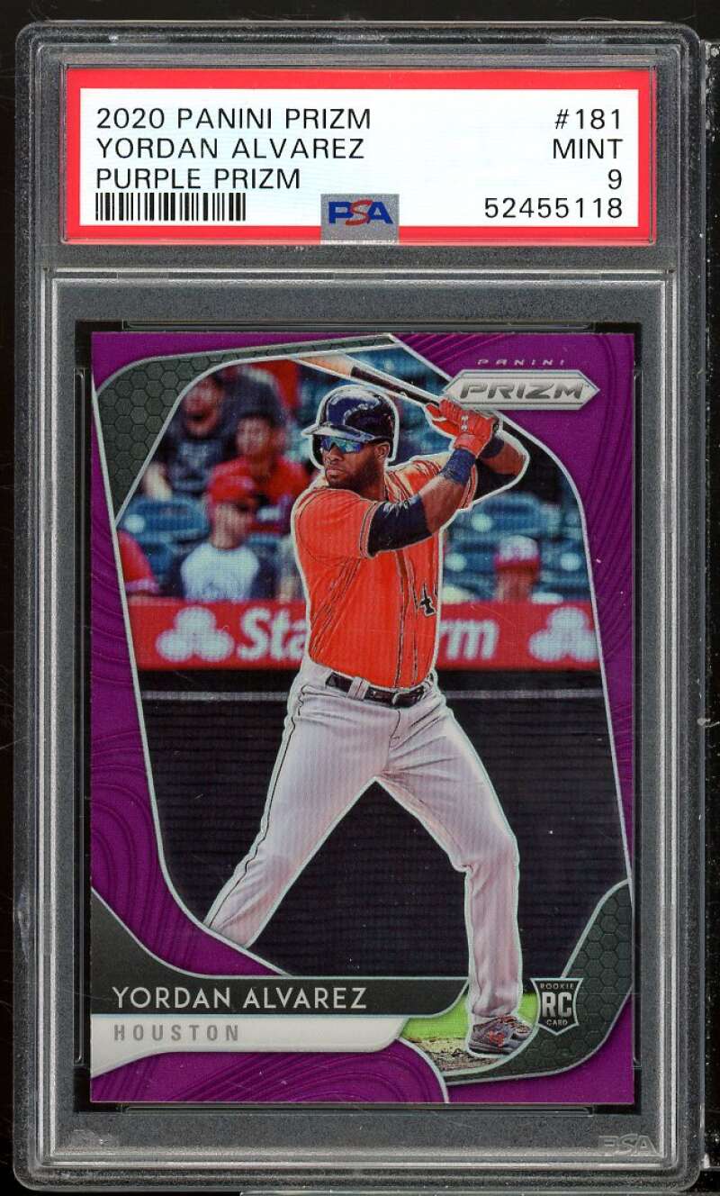 Yordan Alvarez Rookie Card 2020 Panini Prizm Purple Prizm #181 PSA 9 Image 1