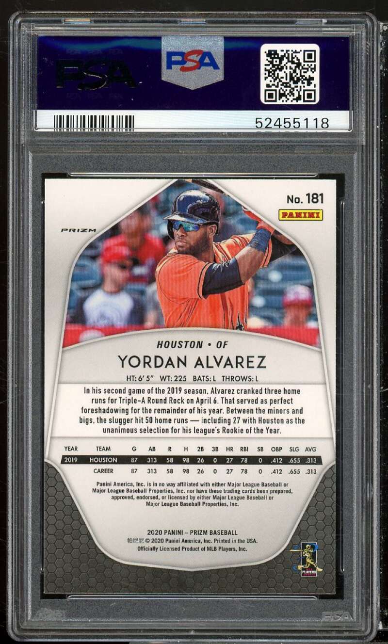 Yordan Alvarez Rookie Card 2020 Panini Prizm Purple Prizm #181 PSA 9 Image 2