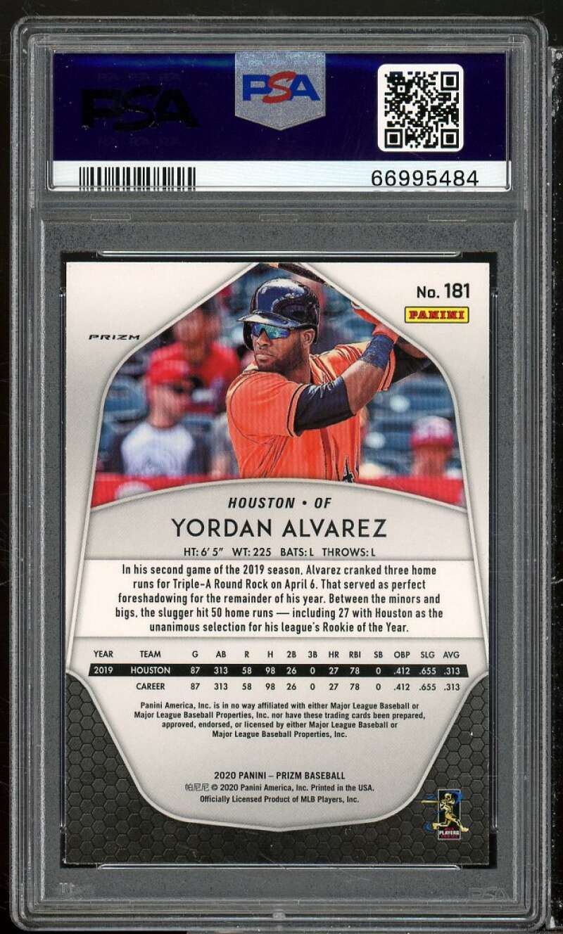 Yordan Alvarez Rookie Card 2020 Panini Prizm Pink Prizm #181 PSA 9 Image 2