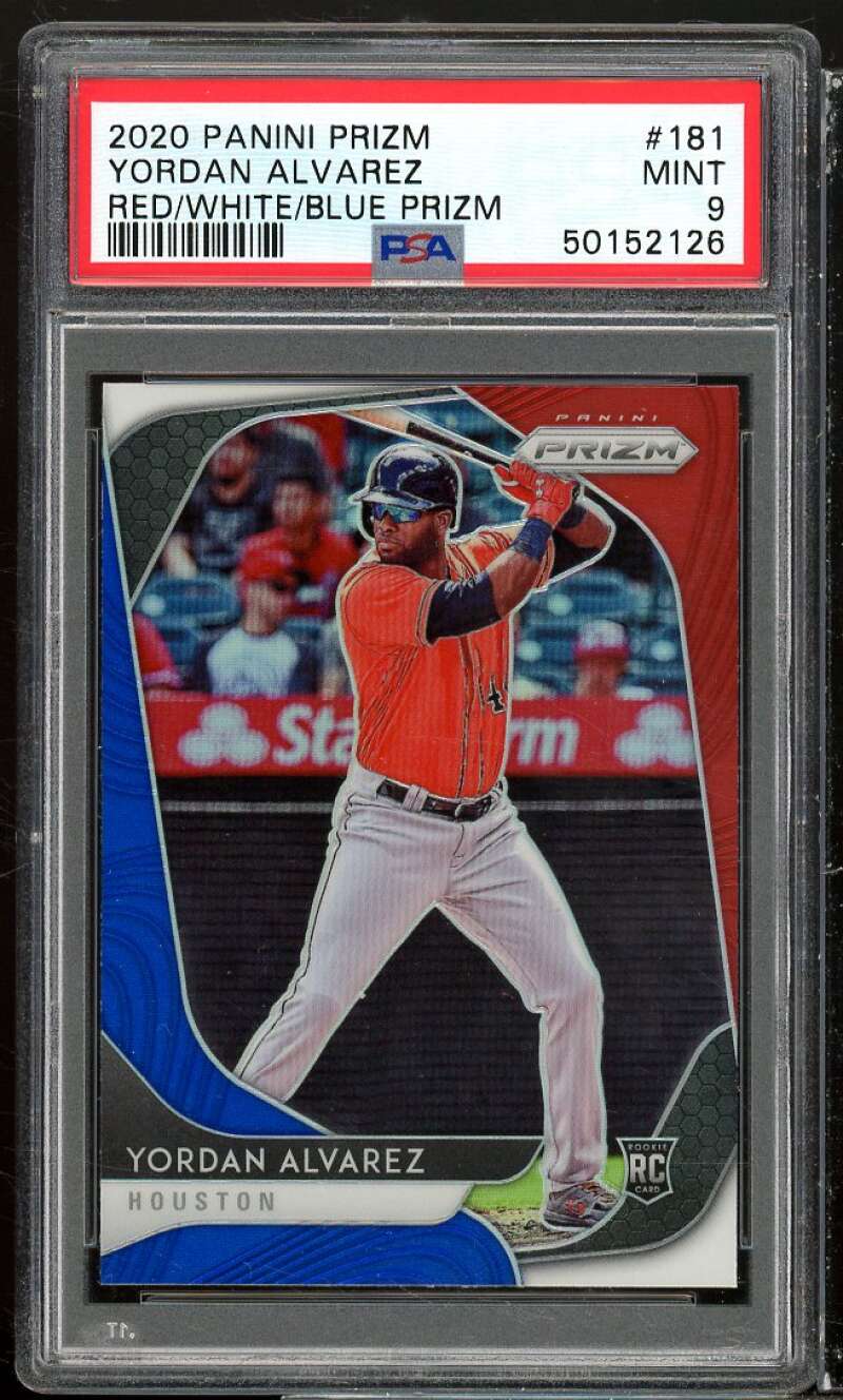 Yordan Alvarez Rookie Card 2020 Panini Prizm Red/White/Blue #181 PSA 9 Image 1