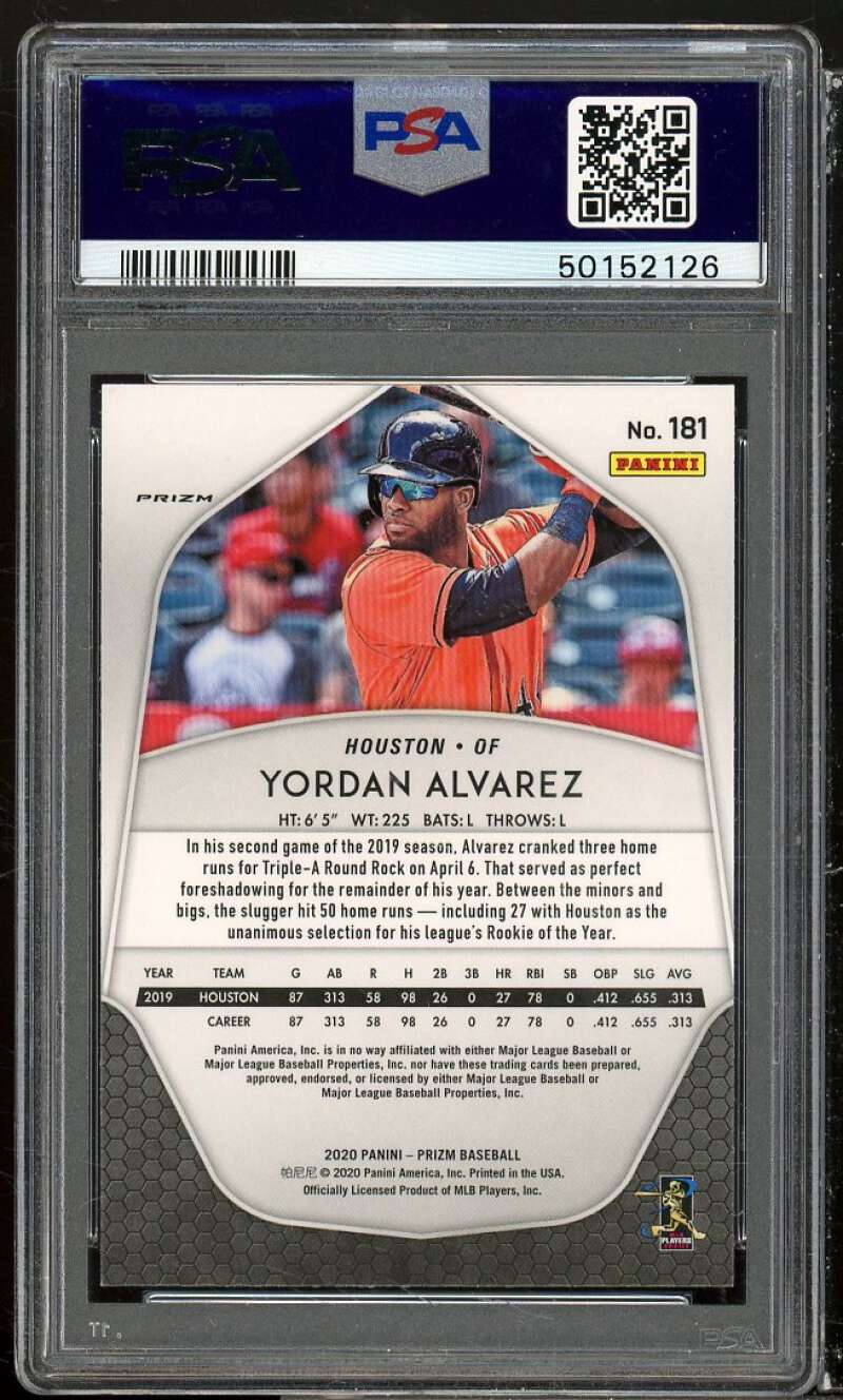 Yordan Alvarez Rookie Card 2020 Panini Prizm Red/White/Blue #181 PSA 9 Image 2