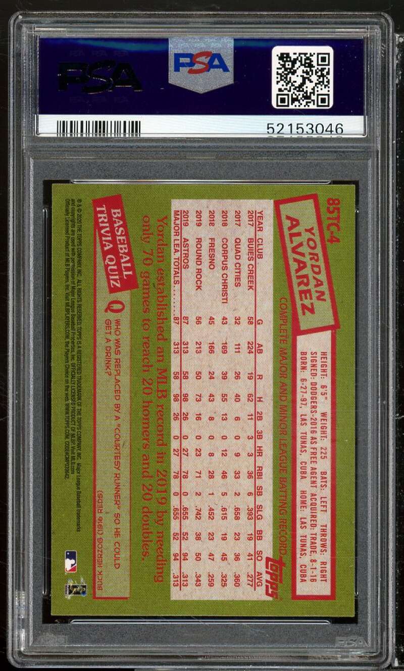 Yordan Alvarez Rookie Card 2020 Topps Chrome 1985 #85TC4 PSA 10 Image 2