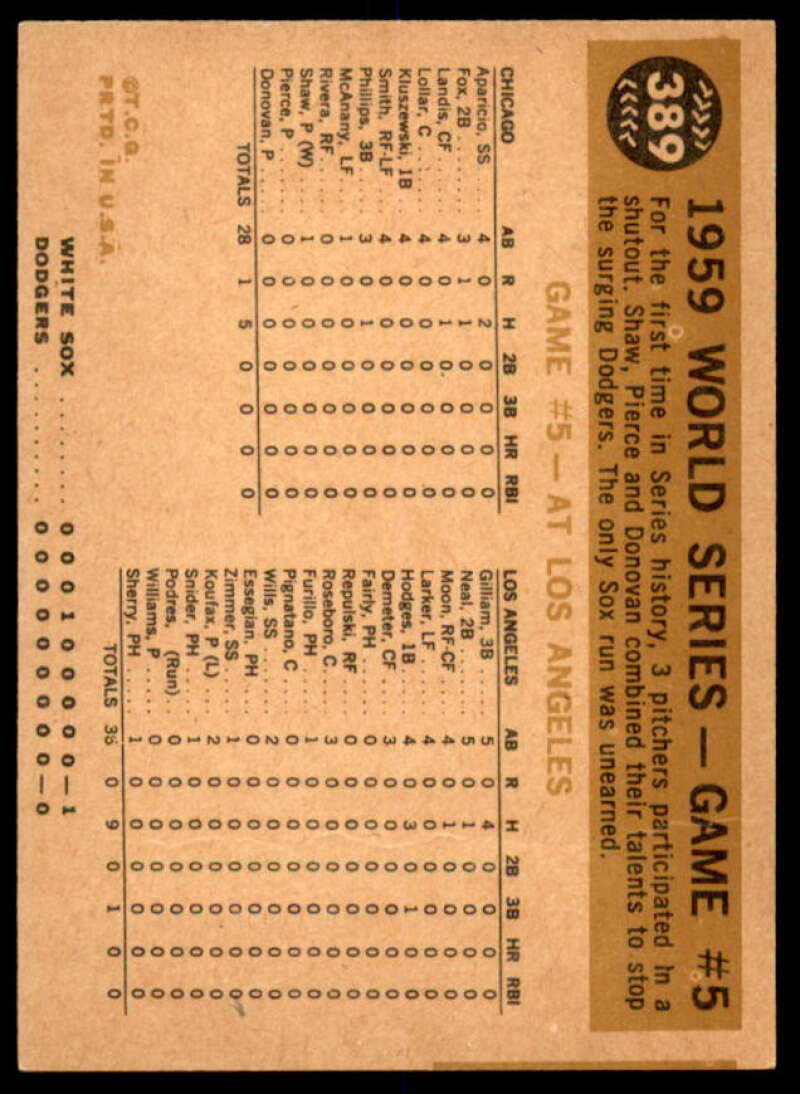 World Series Game 5/Aparicio Steals Base/w/Maury Wills Card 1960 Topps #389  Image 2