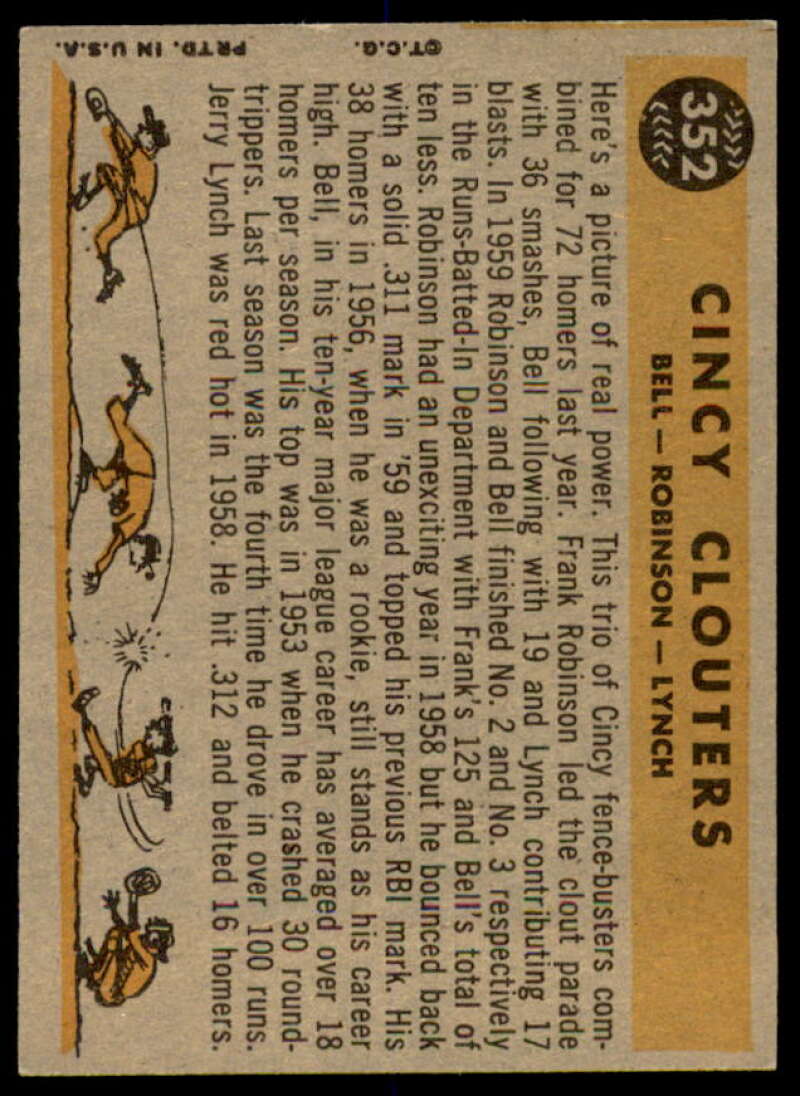 Cincy Clouters/Gus Bell/Frank Robinson/Jerry Lynch Card 1960 Topps #352  Image 2