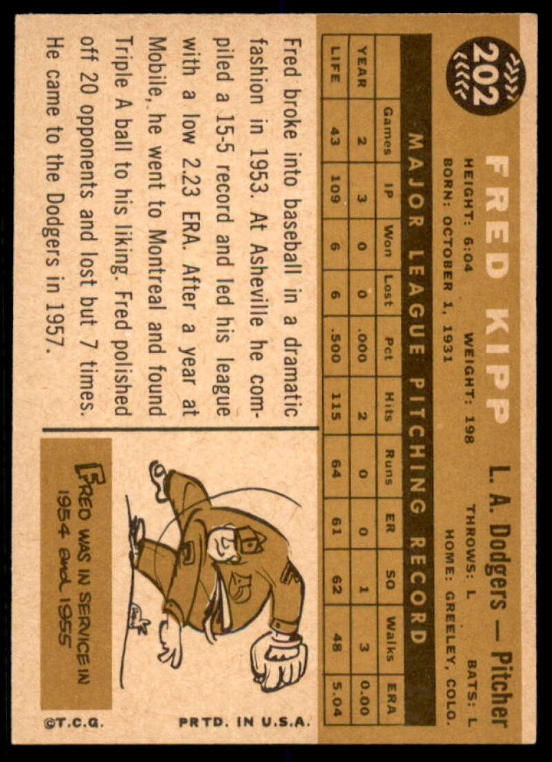 Fred Kipp Card 1960 Topps #202  Image 2