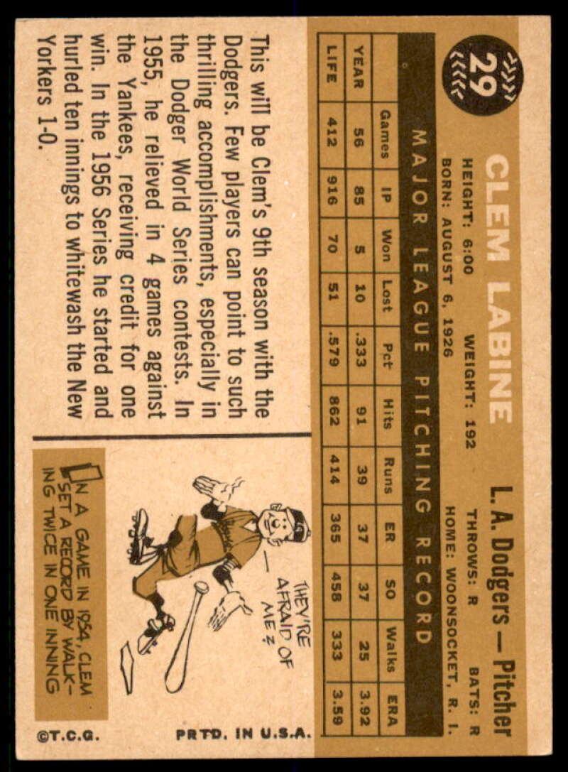 Clem Labine Card 1960 Topps #29  Image 2