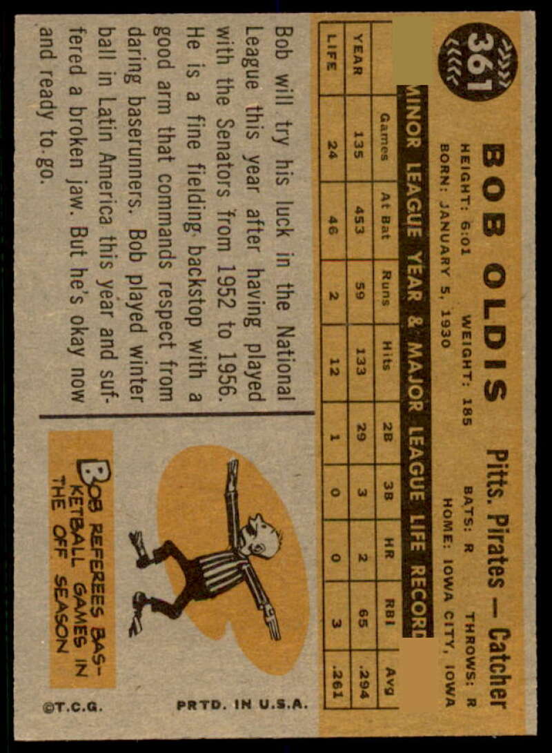Bob Oldis Card 1960 Topps #361  Image 2