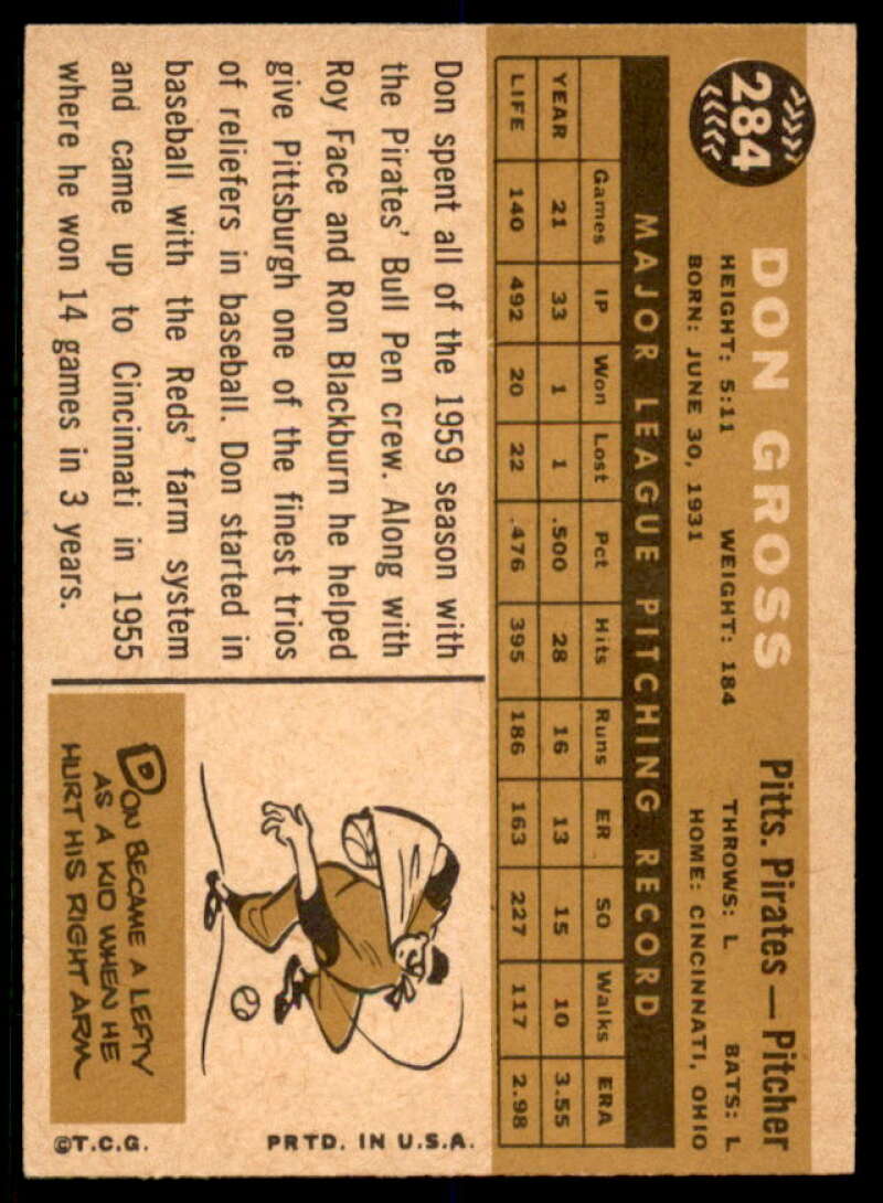 Don Gross Card 1960 Topps #284  Image 2