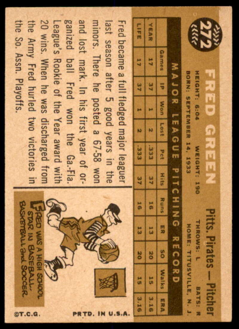 Fred Green Rookie Card 1960 Topps #272  Image 2