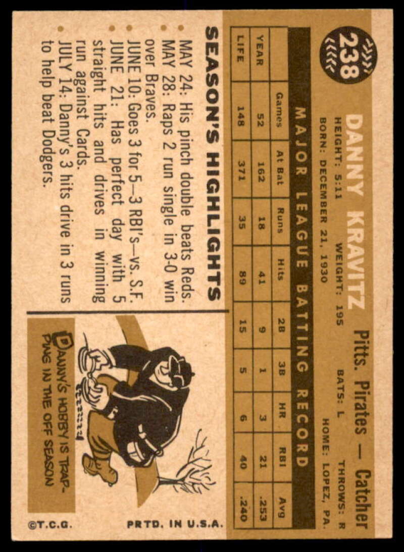 Danny Kravitz Card 1960 Topps #238  Image 2