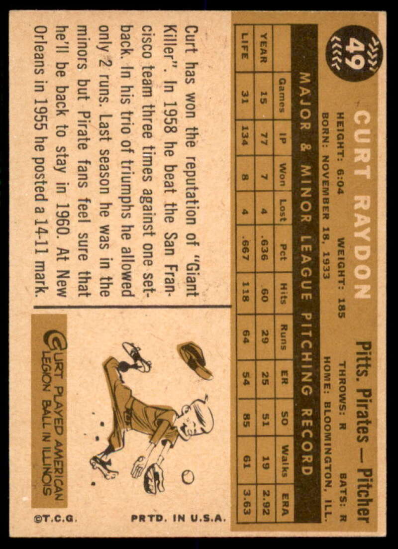 Curt Raydon Card 1960 Topps #49  Image 2