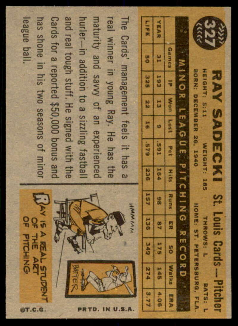 Ray Sadecki Rookie Card 1960 Topps #327  Image 2