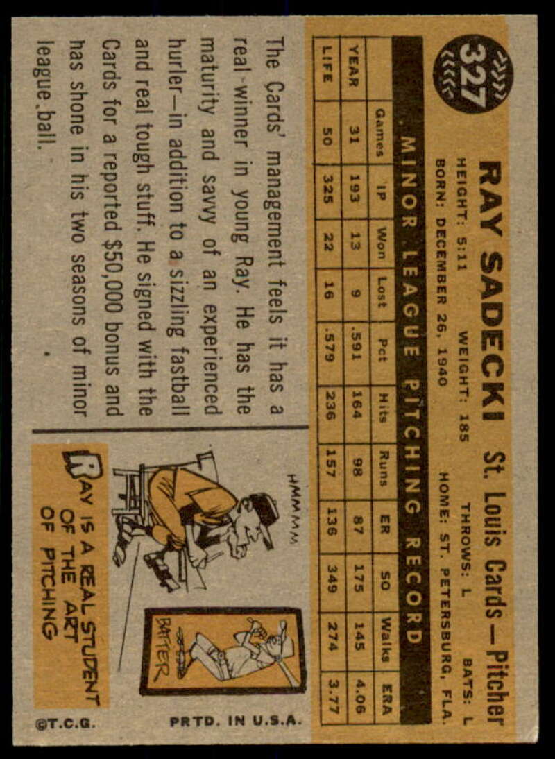 Ray Sadecki Rookie Card 1960 Topps #327  Image 2