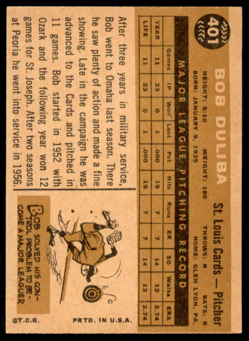 Bob Duliba Rookie Card 1960 Topps #401  Image 2