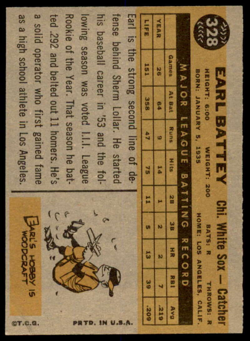 Earl Battey Card 1960 Topps #328  Image 2