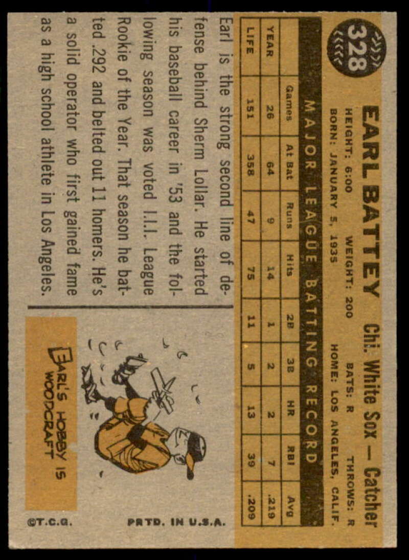 Earl Battey Card 1960 Topps #328  Image 2