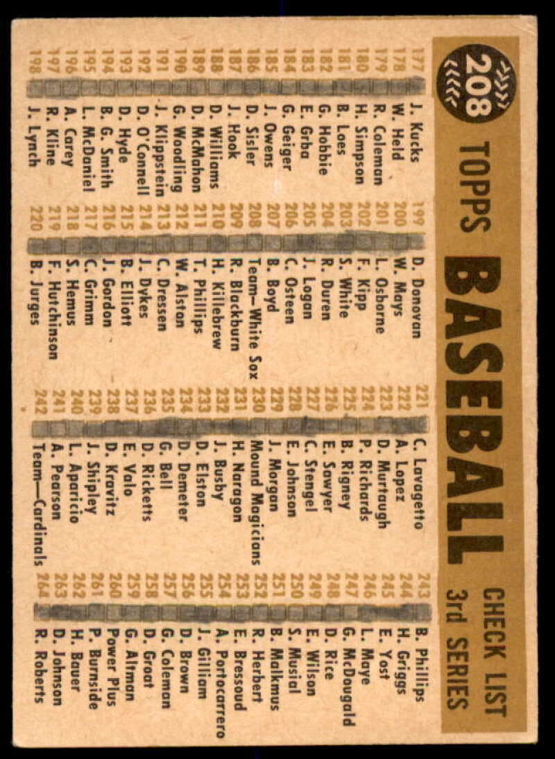 Chicago White Sox CL Card 1960 Topps #208  Image 2