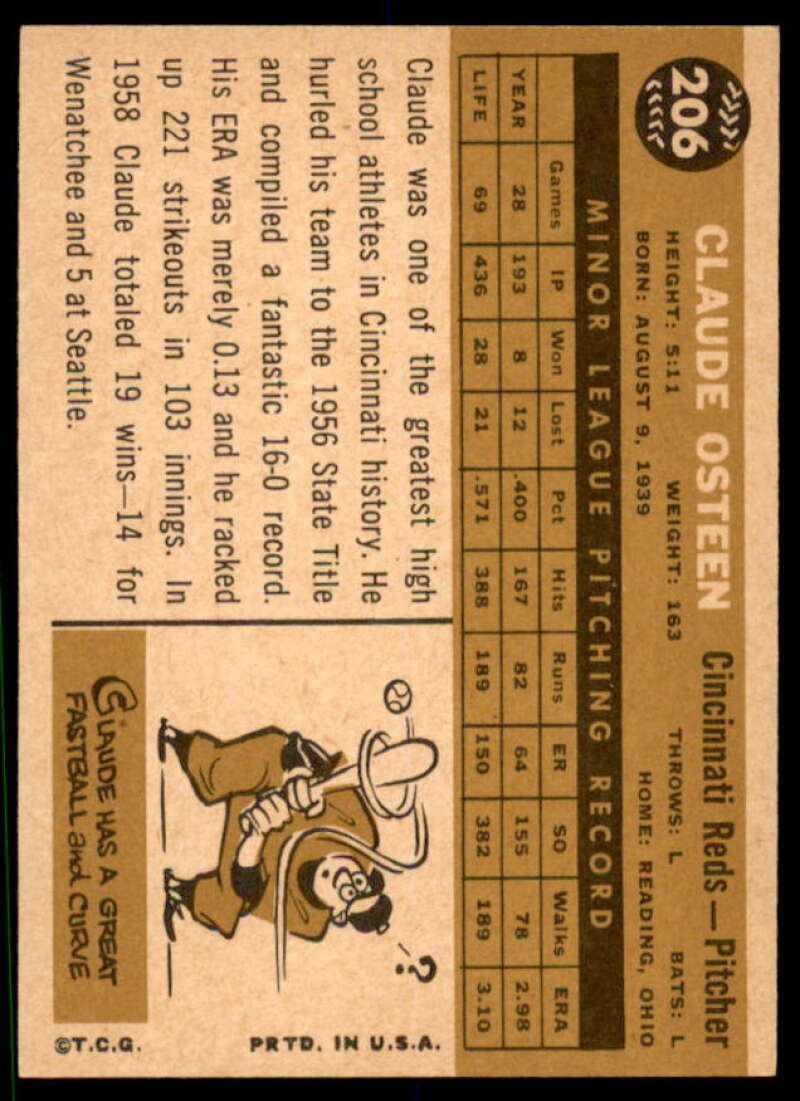 Claude Osteen Card 1960 Topps #206  Image 2
