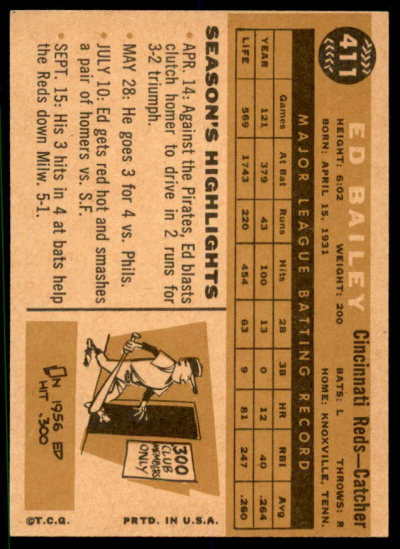 Ed Bailey Card 1960 Topps #411  Image 2