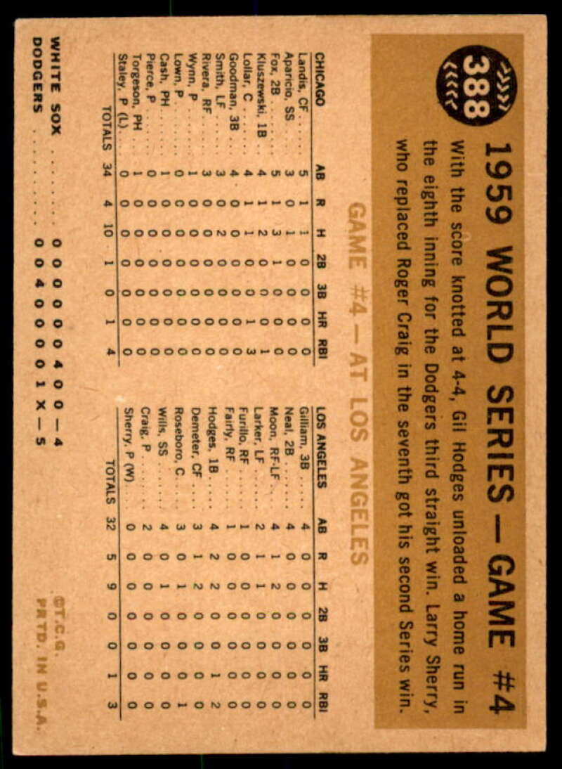 World Series Game 4/Gil Hodges/Winning Homer Card 1960 Topps #388  Image 2