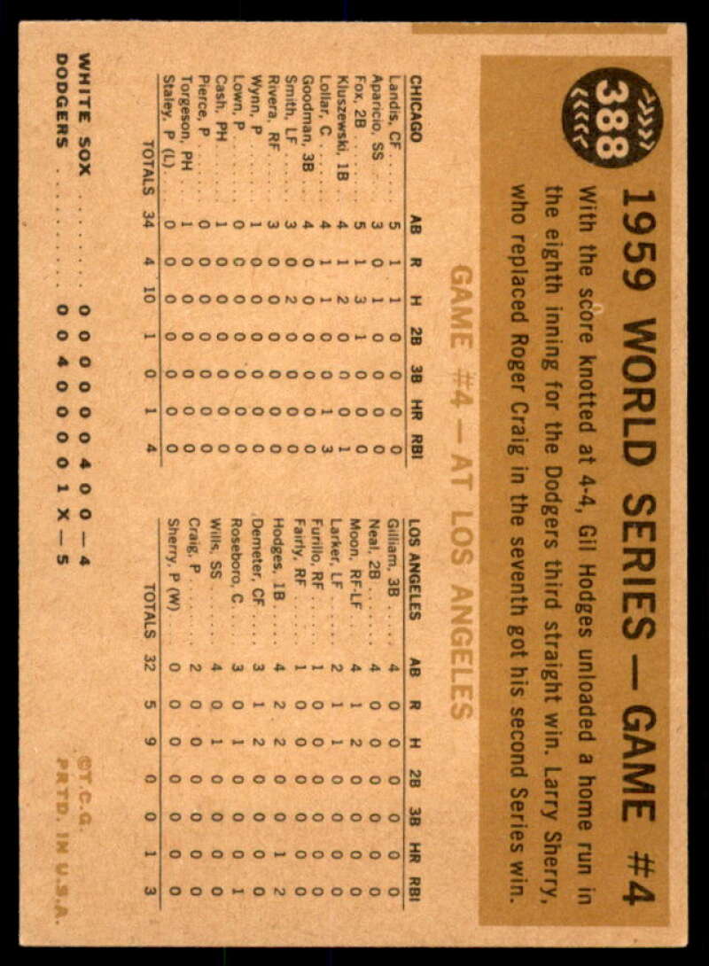World Series Game 4/Gil Hodges/Winning Homer Card 1960 Topps #388  Image 2