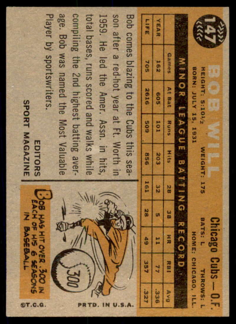 Bob Will RS Rookie Card 1960 Topps #147  Image 2