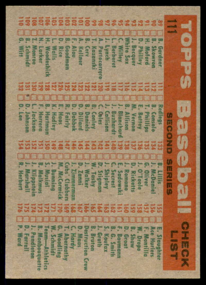 Cincinnati Redlegs CL Card 1959 Topps #111  Image 2