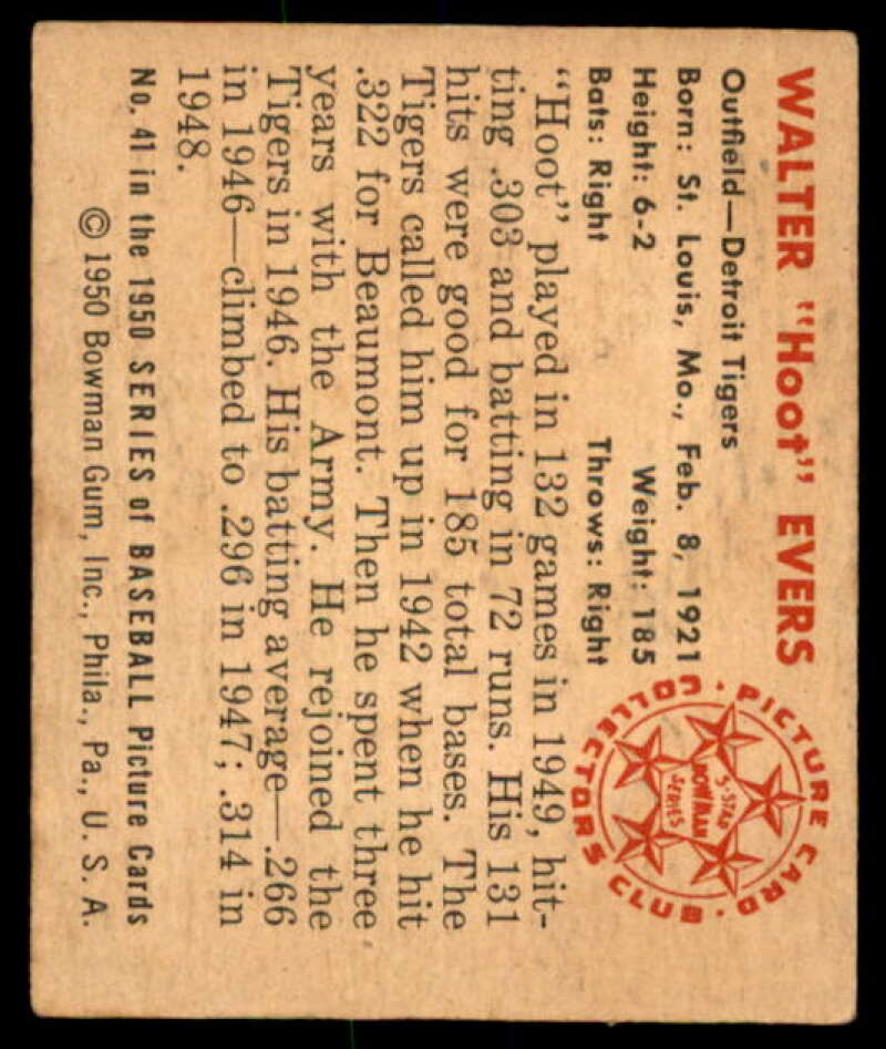 Hoot Evers Card 1950 Bowman #41  Image 2