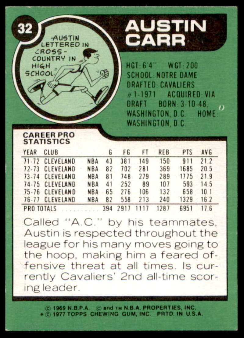 Austin Carr Card 1977-78 Topps #32  Image 2