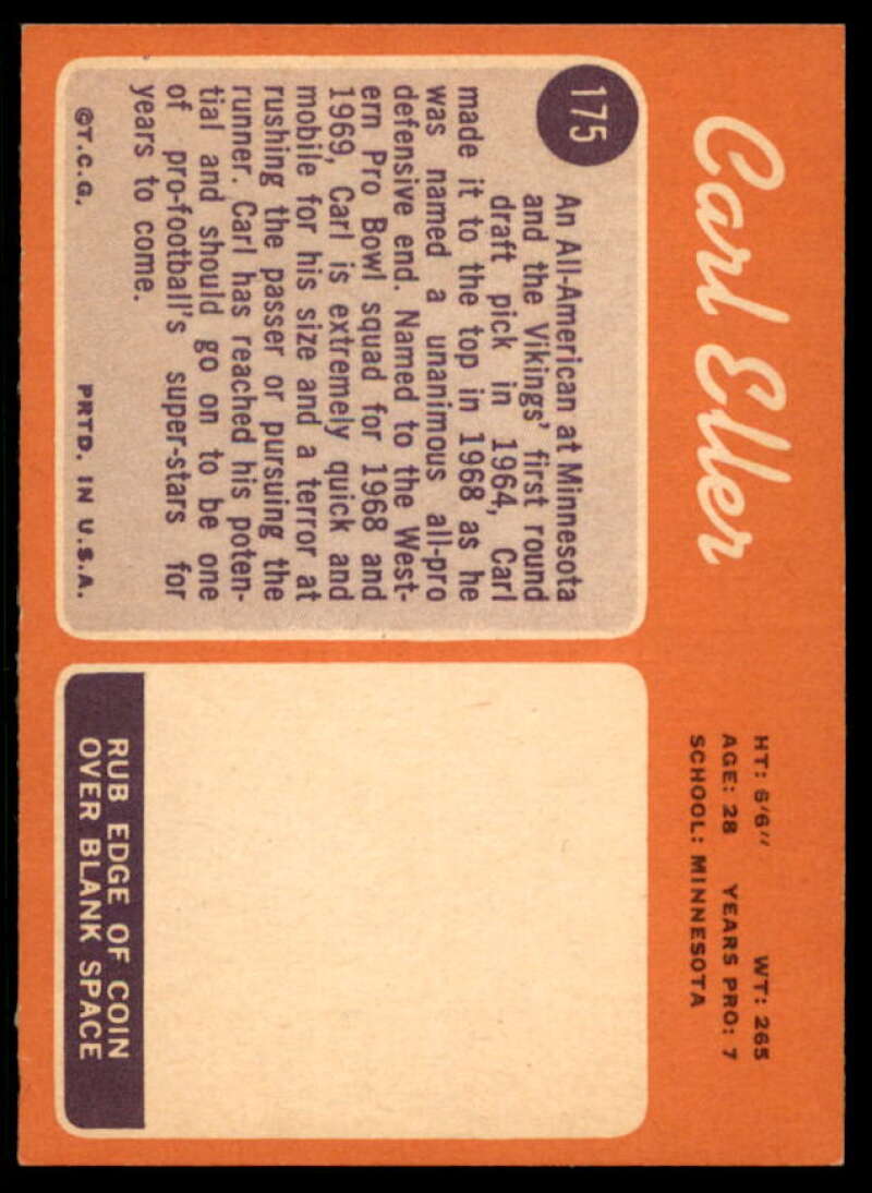 Carl Eller Card 1970 Topps #175  Image 2