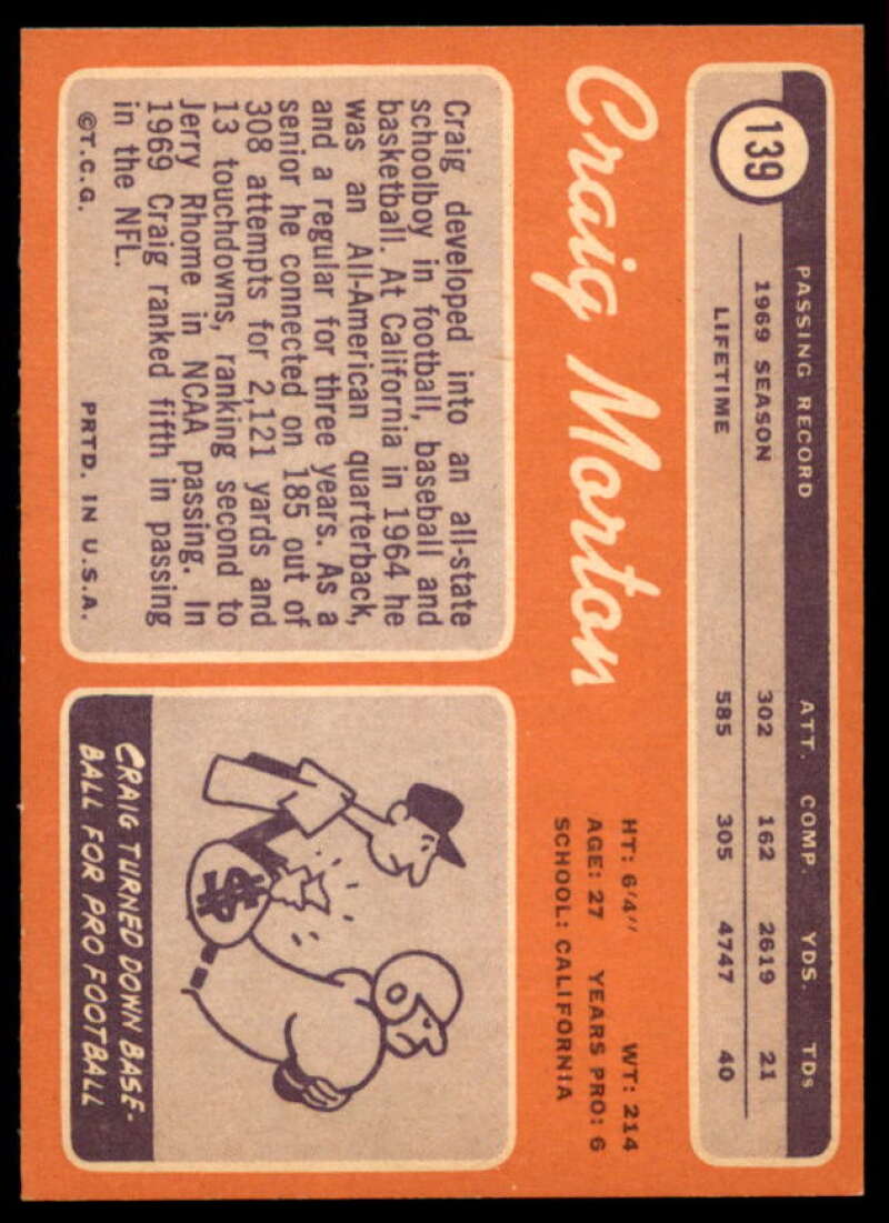 Craig Morton Card 1970 Topps #139  Image 2
