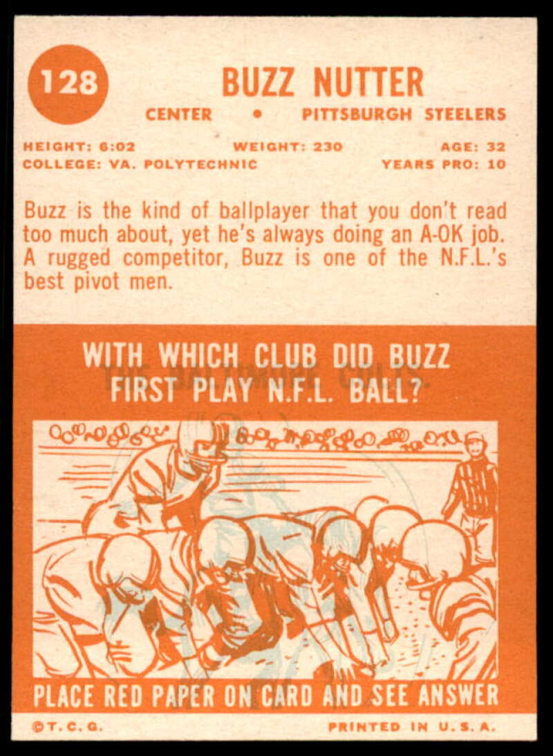 Buzz Nutter SP Card 1963 Topps #128  Image 2