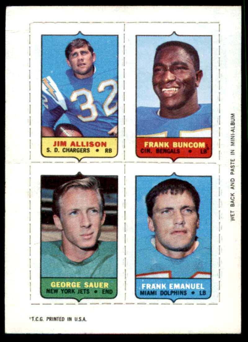 Jim Allison */Frank Buncom/Emanuel/Sauer Jr. 1969 Topps Four-in-One Inserts #2  Image 1