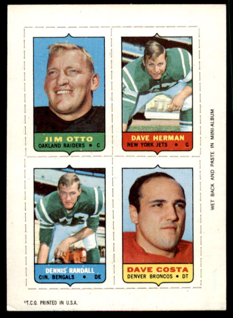 Jim Otto/Dave Herman */Dave Costa/Randall * 1969 Topps Four-in-One Inserts #43  Image 1