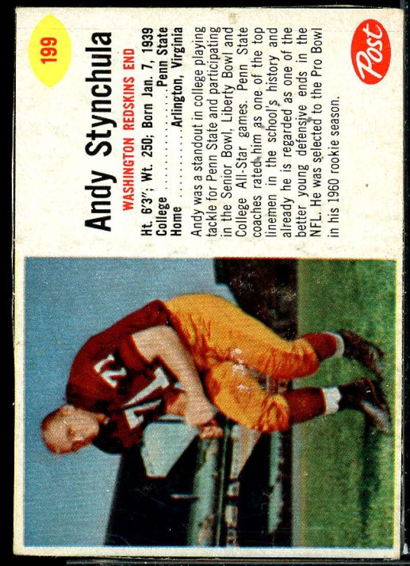 Andy Stynchula Card 1962 Post Cereal #199  Image 1
