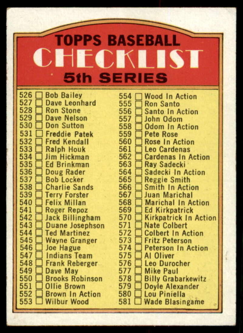 Checklist 526-656 Card 1972 Topps #478  Image 1