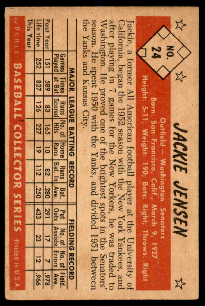 Jackie Jensen Card 1953 Bowman Color #24  Image 2