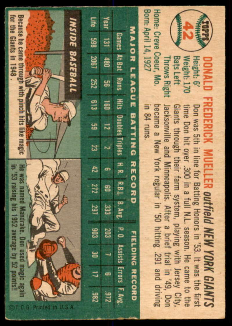 Don Mueller Card 1954 Topps #42  Image 2