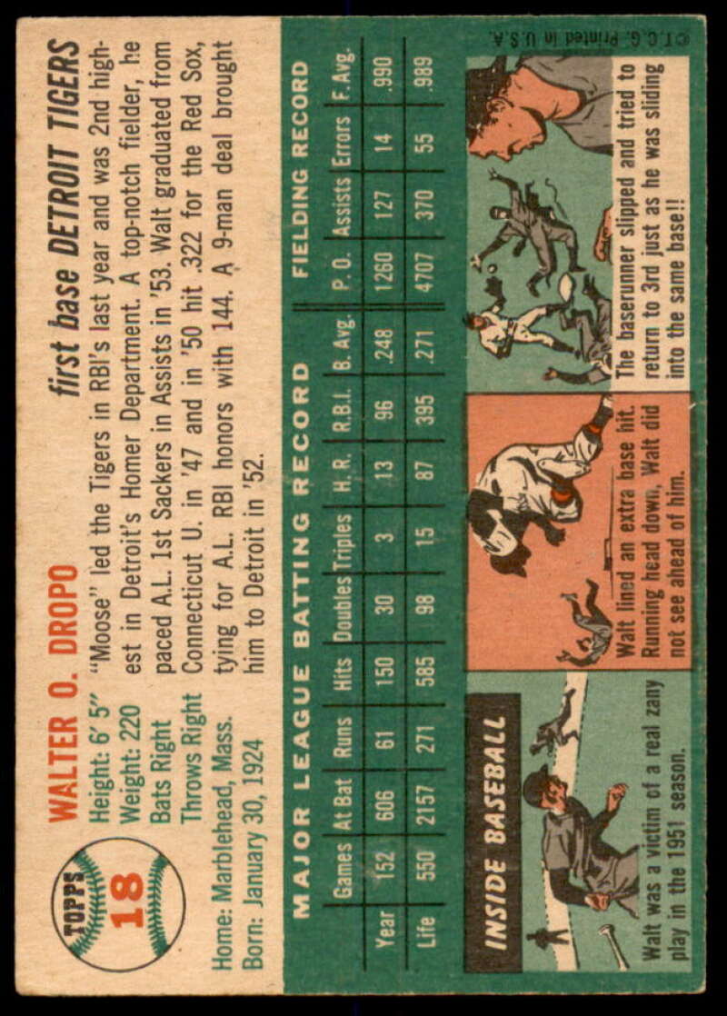 Walt Dropo Card 1954 Topps #18  Image 2