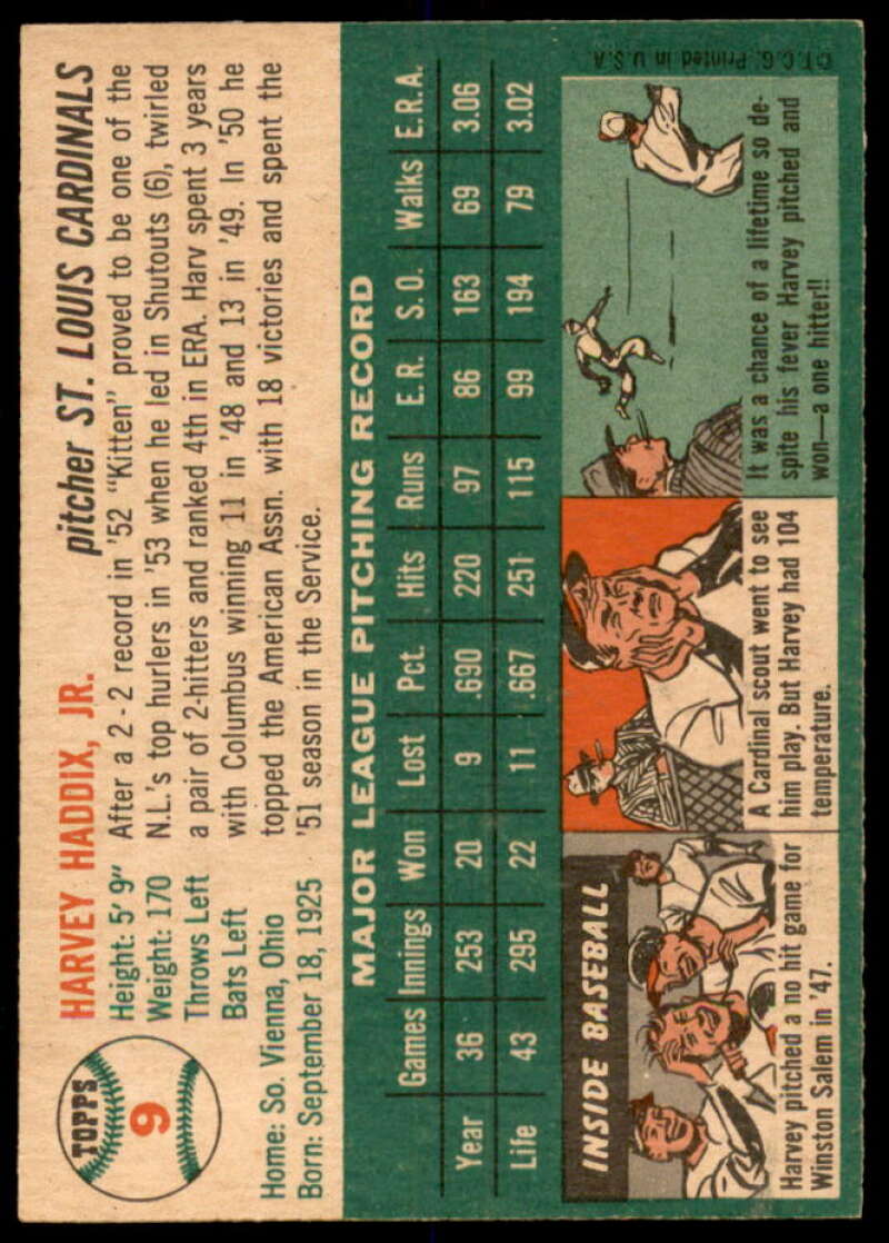 Harvey Haddix Card 1954 Topps #9  Image 2