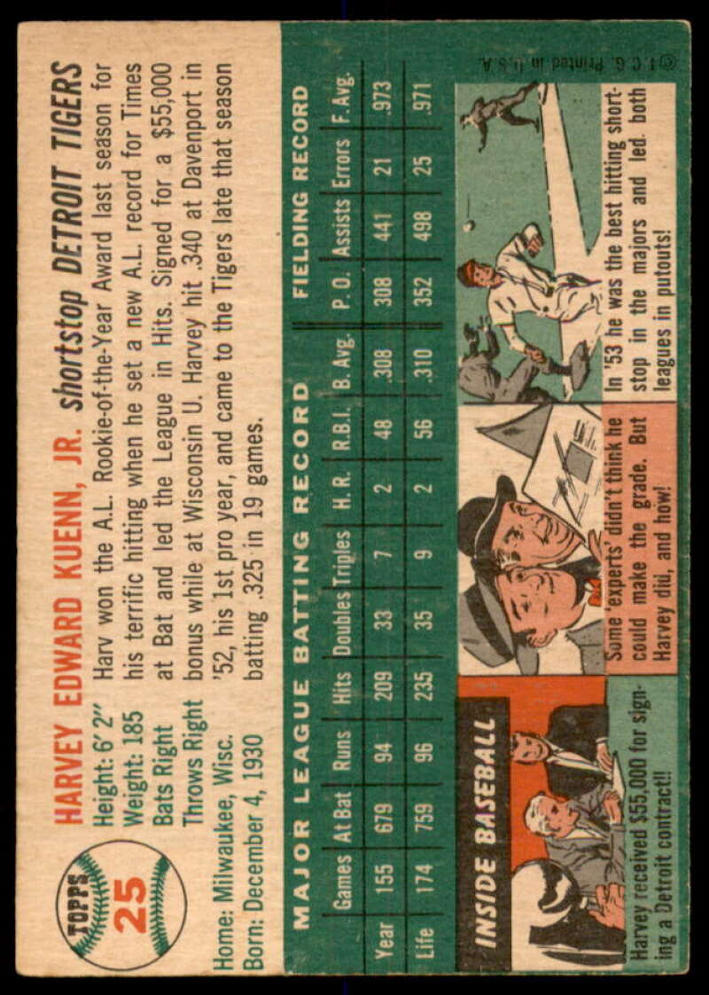 Harvey Kuenn Rookie Card 1954 Topps #25  Image 2
